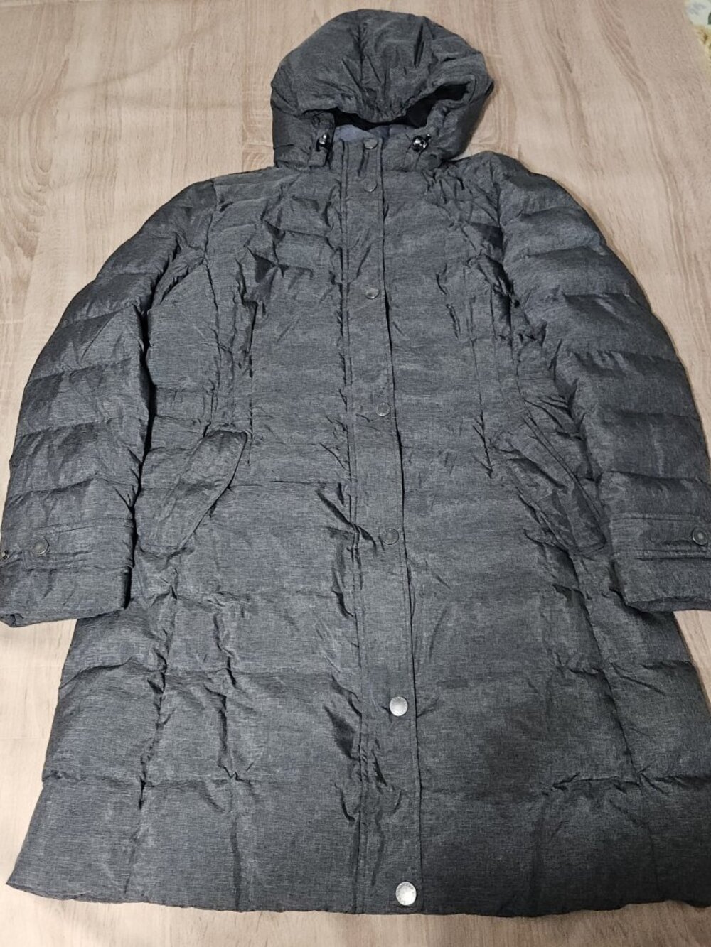 Sz XL Lands End Down Filled Puffer Coat Jacket Parka Long Grey Zip Snap Women